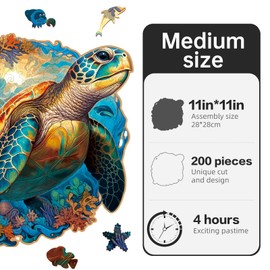Wooden Puzzle,Coral Sea Turtle Jigsaw Puzzles 200 Piece,Fun Challenging Puzzles Family Game Gift,Unique Shape Puzzles for Adults 11 x 11 Inch