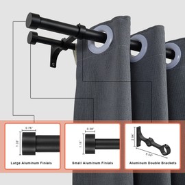 Lwiiom Double Curtain Rods with Aluminum End Cap and Full Surround Brackets,1"Front and 5/8" Back Rod,Adjustable between 36 to 72 Inches (3-6 Feet), Matte Black Double Window Drapery Rod