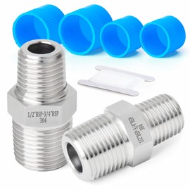 ERGAOBOY 2pcs 1/2" BSP Male Thread x 3/4" BSP Male Thread Forged Stainless Steel Reducing Hex Nipple Connector SUS 304 Pipe Fittings