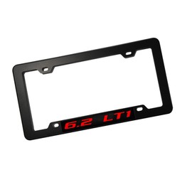ERPART Black License Plate Tag Frame with 6.2 LT1 RED on Black Highly Polished Real Aluminum Emblem