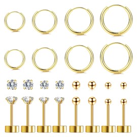 8 Pairs Gold Hoop Earrings for Women, Gold Earrings for Girls, Mini Gold Hoops Gold Earrings Set for Multiple Piercing Huggie Earring for Multiple Piercing Women Girls Mens