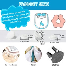 100 Sets White T5 Plastic Snaps Round Resin Snaps Buttons for Clothing Diapers Crafting DIY Crafts