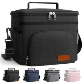HOTOR Insulated Lunch Box for Men & Women - Leak-Proof Cooler Lunch Bag with 4 Pockets, Adjustable Strap, Ideal for Work, Picnic, Travel - Large, Black, 33.0 x 20.1 x 23.1cm