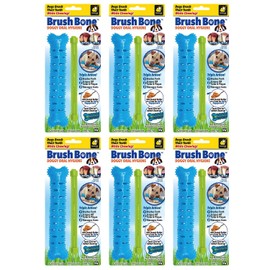 BulbHead BrushBone As Seen On TV Doggy Toothbrush Chew Toy, Plaque & Tartar Remover, Works 3 Ways to Clean While They Play, Invented by a Dentist, Add Peanut Butter or Cheese 6 Pack, Brush Bone