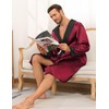 SWOMOG Mens Hooded Robe Satin Bathrobe with Shorts Set Silky