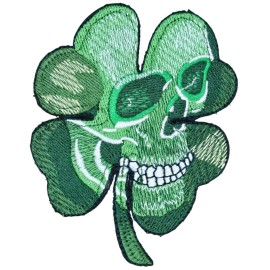 Clover PIRATE SKULL CLOVER FOUR LEAF TACTICAL ARMY FOREST EMBROIDERED HOOK MORALE PATCH