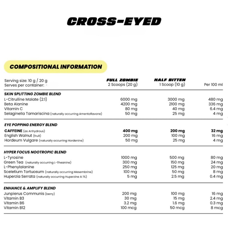 Zombie Labs Cross-Eyed Extreme Stimulant Pre Workout 10 Serves Watermelon