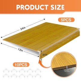 5 Pack Wooden Wire Rack Cover 24 * 12IN Shelf Covers with Back Felt Clamp Fixed Pantry Shelf Cover for Removable Closet Bathroom Kitchen (Bamboo)