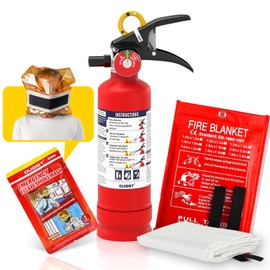 Ougist Fire Extinguisher Combo – 1 Pack ABC Dry Powder 2.5 lb with Japanese-Style Handle + 1 Pack Emergency Escape Smoke Hood + 1 Pack Emergency Fire Blanket for Home, Kitchen, Vehicle – Red