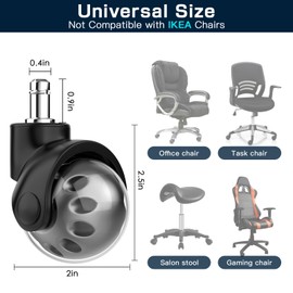 Office Chair Replacement Wheel - Quiet & Smooth Gliding - 2 Inch Heavy Duty Rolling Chair Casters Supports 2000 Lbs,Desk Chair Wheels Universal Fit,Safe For All Floor Or Carpet Set Of 5 (Premium Gray)