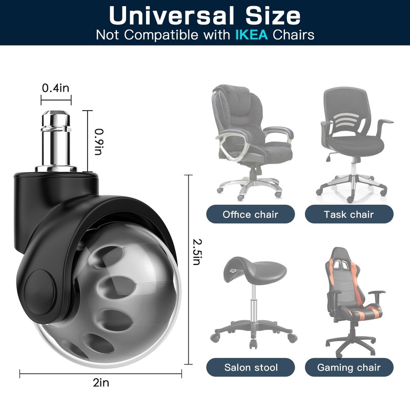 Office Chair Replacement Wheel - Quiet & Smooth Gliding -