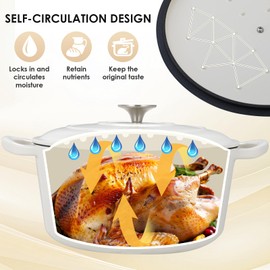 LIFERUN 6 Qt Enameled Cast Iron Dutch Oven Pot with Lid，Oven Safe up to 500° F, Non-Stick Dutch Oven with Dual Handles for Bread Baking, Braising, Stews, Roasting (White)