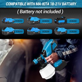 Cordless Paint Sprayer Compatible with Ma-Kita 20V Max Battery, 1000W High Power Handheld HVLP with 1200ml Gun Large Container,8 Copper Nozzles for House and Furniture Painting(Battery NOT Included)