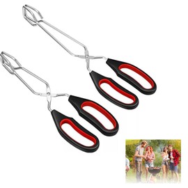 GIONAR Pack of 2 Scissors Tongs, Barbecue Tongs with Non-Slip and Heat Resistant, Barbecue Tongs Stainless Steel, Charcoal Tongs for Kitchen Cooking Baking BBQ for Turning and Clamping Food