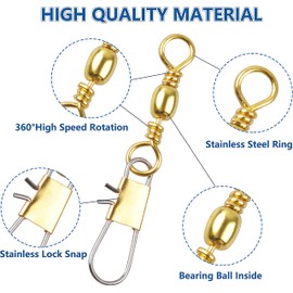 Fishing Barrel Swivel with Interlock Snap, 120pcs Fishing Swivel Stainless Steel Safety Snap Swivel Fishing Lure Line Tackle Connector 6# 8# 10#