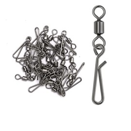 Laxygo 30pcs Fishing Swivel with Hanging Snap Stainless Steel Rolling Ball Barrel Swivel with Safety Snaps Fishing Line Connector 2# 4# 6# 8# 10# 12#