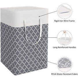 WISELIFE 2-Pack Laundry Hamper 75L Collapsible Large Laundry Baskets with Easy Carry Handles Freestanding Waterproof Clothes Hamper Storage Basket for Toys Clothes Organizer - 24.4" (H), Clover Grey