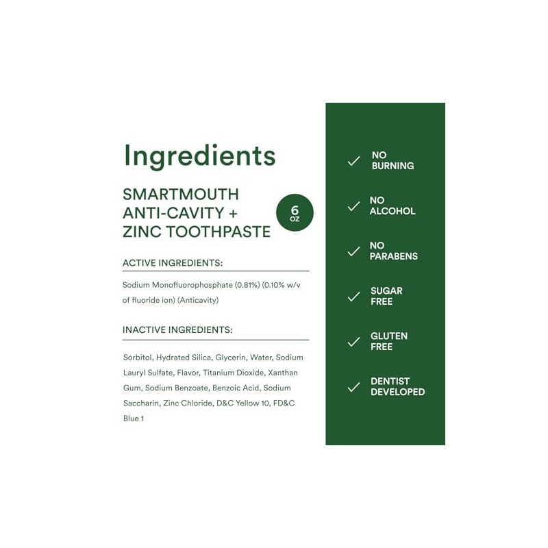 SmartMouth Premium Zinc Ion Toothpaste, Mild Mint 6 oz