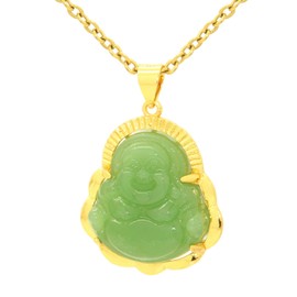 Mgutillart Fashion 18K Gold Plated Faux Jade Maitreya Buddha Pendant Necklace(Green)