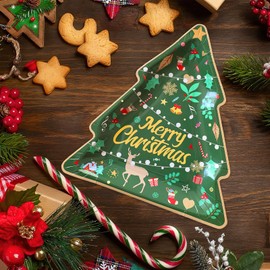 20 Pcs Christmas Tree Paper Plates Xmas Tree Shape Dessert Plates Disposable Tableware Supplies for Winter Christmas Holiday Birthday Party
