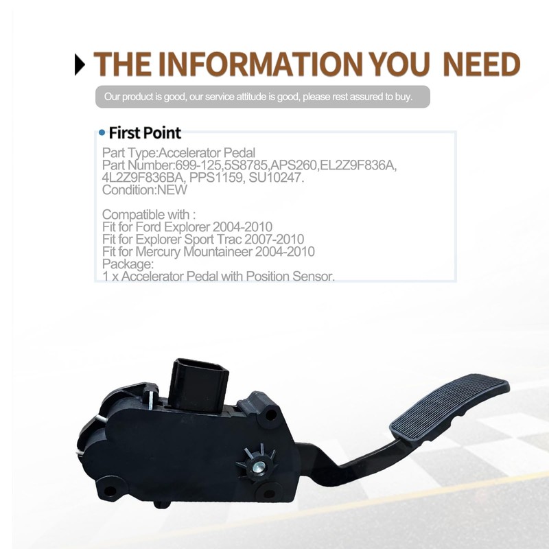 Accelerator Pedal with Position Sensor Compatible with 2004-2010 Mercury Mountaineer,