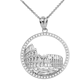 Sideways Crosses Claddagh Gold Sterling Silver Rome Roman Colosseum Coliseum Pendant Necklace, 16"