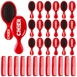 SiliFine 24 Pcs Cheer Hair Brush Detangling Cheer Hair Comb Set Include 12 Mini Brush for 12 Fine Wide Combs Wet Dry for Team Gift Sport Cheerleader Gifts for Women (Red)