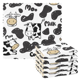 pnyoin 6 Pack Dish Cloths for Washing Dishes Cotton, Kitchen Dish Rags for Dish Drying Washing Dishes Car Bowl,11 x 11 inches 11x11 Inches(Cow)