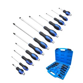 Magnetic Screwdriver Set 12 PCS with Black tips, 6 Phillips and 6 Flat Head Screwdrivers, with Go-Thru Steel Blades, High Torque for Fastening and Loosening (Black Tip_Matt Blade)