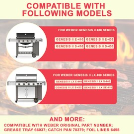 DcYourHome 66307 Grease Tray with 70379 Catch Pan for Weber Genesis II/LX 400 Series,Parts for Genesis II E410 S410 E435 S435,Genesis II LX E440 SE410 S440,10PCS Foil Liners Replacement for Weber 6498