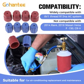 AC Dust Caps Compatible with 8V1 Thread R134a Cap 13mm & 16mm Air Conditioning Service AC System Charging Port Caps for Car Air-conditioning Replacement and Maintenance (5Red High & 5Blue Low) 10Pcs