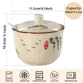 mehrido Ceramic Sugar Bowl with Lid and Spoon – 400ml Farmhouse Sugar Jar for Kitchen, Coffee Bar, and Home, Sugar Container for Coffee, Tea, and Baking