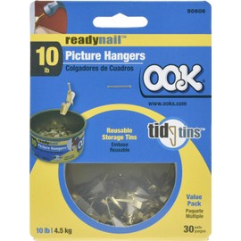 OOK 50606 ReadyNail Picture Hangers, Reusable Art Hooks, Brass, 10lbs (30 Set)