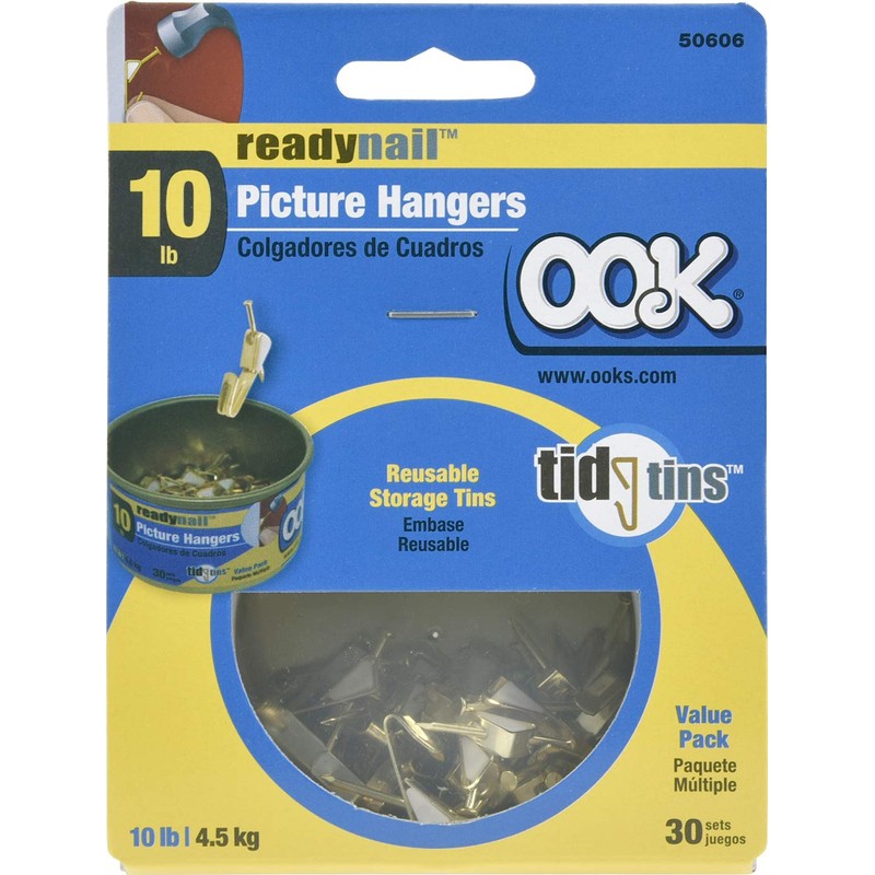 OOK 50606 ReadyNail Picture Hangers, Reusable Art Hooks, Brass, 10lbs