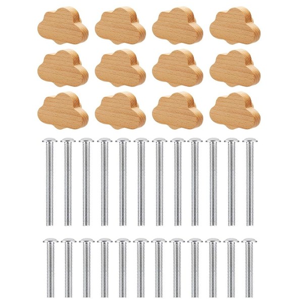 Clickinline 12 Piece Beech Wood Drawer Knobs Cloud-Shaped Wooden Dresser