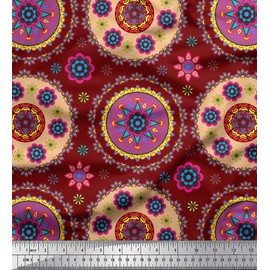 Soimoi Red Viscose Chiffon Fabric Floral Mandala Decor Fabric Printed BTY 42 Inch Wide
