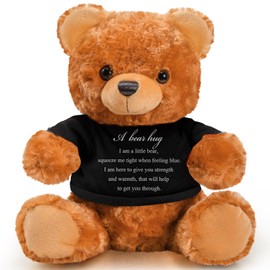 Meooeck Bear Plush Stuffed Animal Sympathy Gift with a Bear Hug Sign Clothing Hug Bear Gift for Kids Condolences Memorial Comfort Loss of Loved One(Brown, Black)