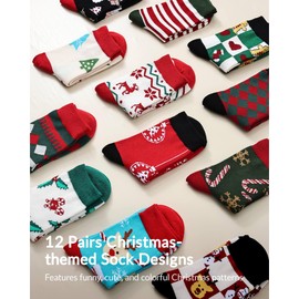 Moyel Advent Calendar 2025 Adult Women 12 Days of Christmas Cotton Socks US 6-9 Funny Christmas Sock Advent Calendar for Women Cute Gifts for Mom Grandma Sister Girlfriend Wife