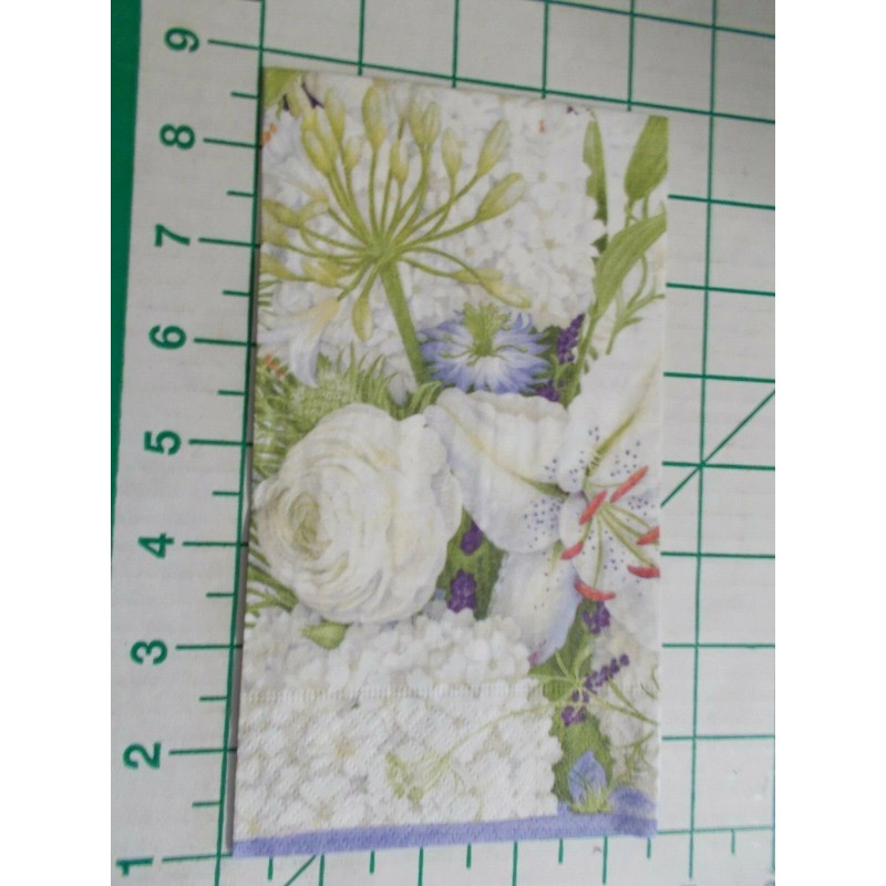 Caspari Two Decorative Hostess Napkins for Decoupage "White Blooms"