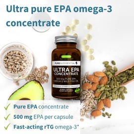 Ultra Pure Omega-3 EPA, Highly Concentrated Wild Caught Fish Oil 500 mg, Advanced rTG Triglyceride Form, Non-GMO, 90 Small Softgels, by Igennus