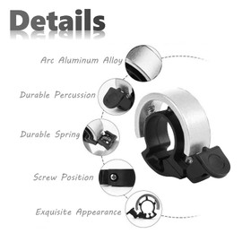 2 PCS Bike Bell Aluminum Alloy, Q-Type Bicycle Bell for Most Bike, Clear Sound Loud and Crisp , Handlebar Accessories (Silver)
