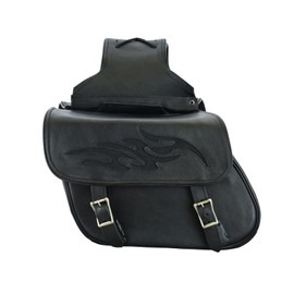 GARGOYLE BELLS Motorcycle Saddle Bags Leather Motorcycle Luggage Bag with Gun Holsters For Softails Sportsters and Choppers Waterproof Luggage Bags For Motorcycle (Black Leather, 14" x 6" x 10")