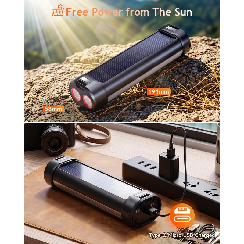 1800LM Solar Camping Lantern & Magnetic Work Tent Light with