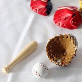 3Pcs/Set Khaki Dollhouse Baseball, 1/12 Scale Miniature Accessories, Wood Miniature Baseball Glove Set for Scene Decor
