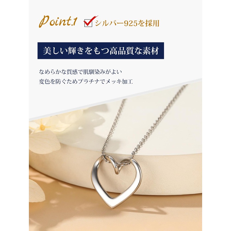 Suplight Women's Open Heart Necklace, 925 Silver, Cute, Simple, Sterling