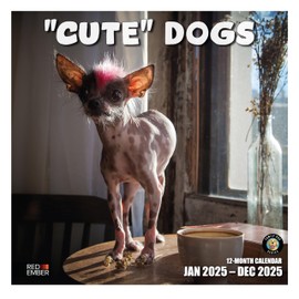 RED EMBER "Cute" Dogs 2025 Wall Calendar 12 Month | 12" x 24" Open | Thick & Sturdy Paper | Giftable | Calendar 2025