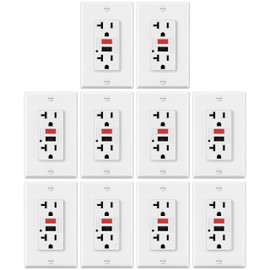 ELECTECK 10 Pack GFCI Outlets 20 Amp, Non-Tamper Resistant, Decor GFI Receptacles with LED Indicator, Ground Fault Circuit Interrupter, Wallplate Included, ETL Listed, Red/Black Button