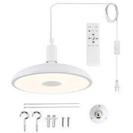 HOREVO Upgrade Plug in Pendant Light with Bluetooth Speaker & Color Changing LED, Remote Control, 18W Ceiling Light Hanging Fixture for Kitchen Island, Bedroom, Living Room, Entryway, Farmhouse