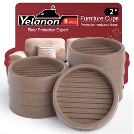 Yelanon Furniture Coasters - 8 Pcs 2”Round Furniture Caster Cups - Non Slip Pads Hardwood Floors Non Skid Grippers Rubber Furniture Feet - Anti Slide Floor Protector for Bed Couch Stoppers Brown