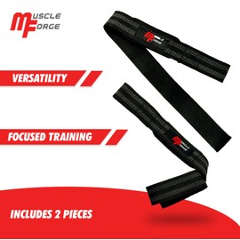 MuscleForge® Deadlift Straps for Strength Training, Weightlifting and Powerlifting - Lifting Straps with Wrist and Grip Support, Pull Hooks for Gym, Pack of 2